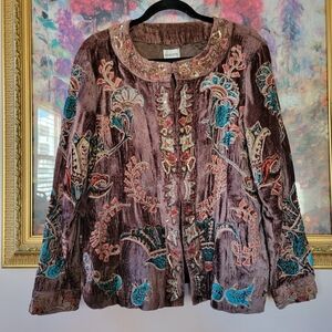 Chico's Embroidered Embellished Velvet Jacket